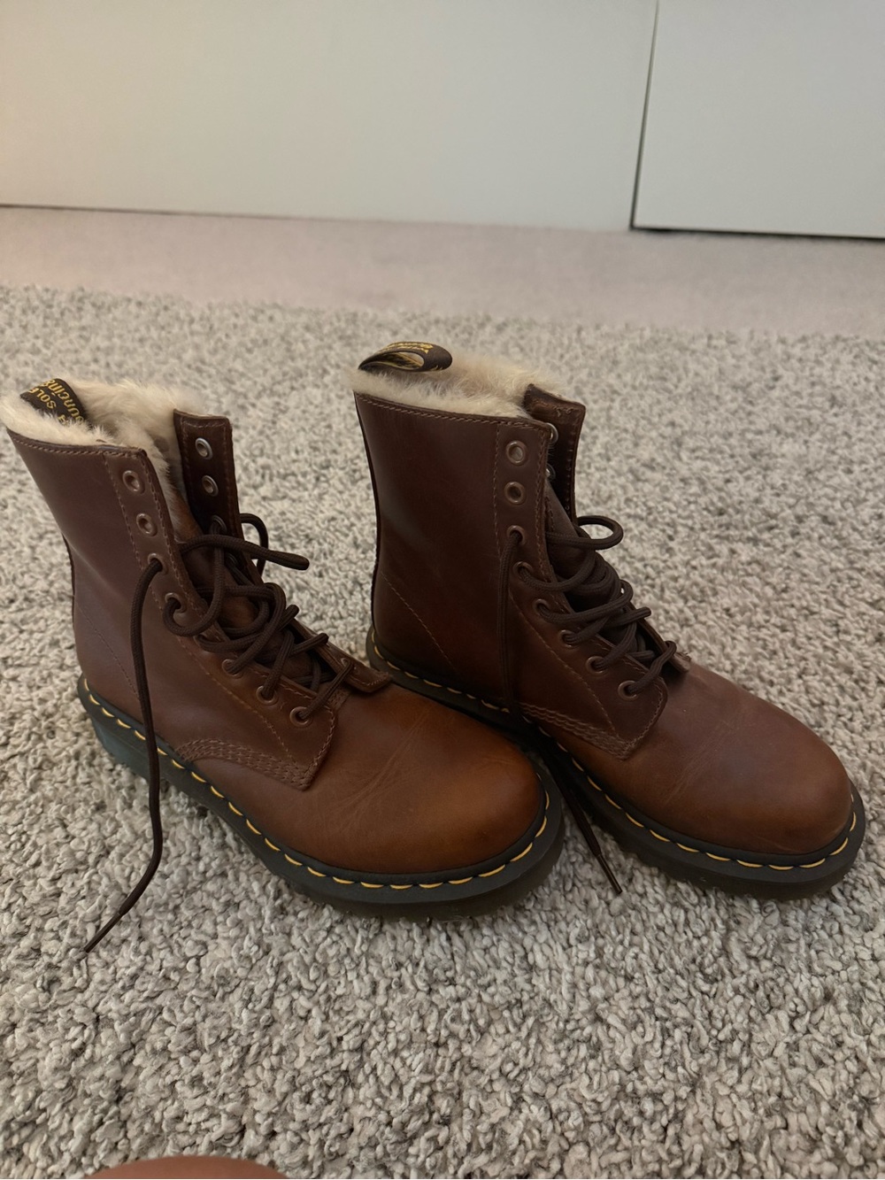 Dr. Martens Brown Leather Fur-Trim Lace-Up Boots